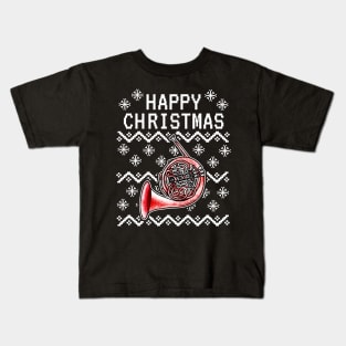 French Horn Ugly Christmas Hornist Brass Musician Kids T-Shirt